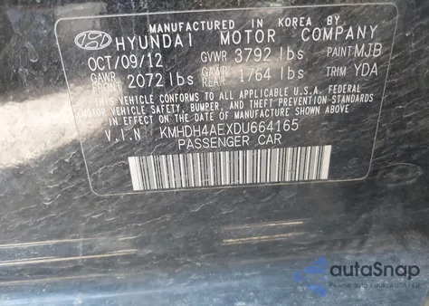 2013 Hyundai Elantra Gls from USA, damaged, VIN KMHDH4AEXDU664165
